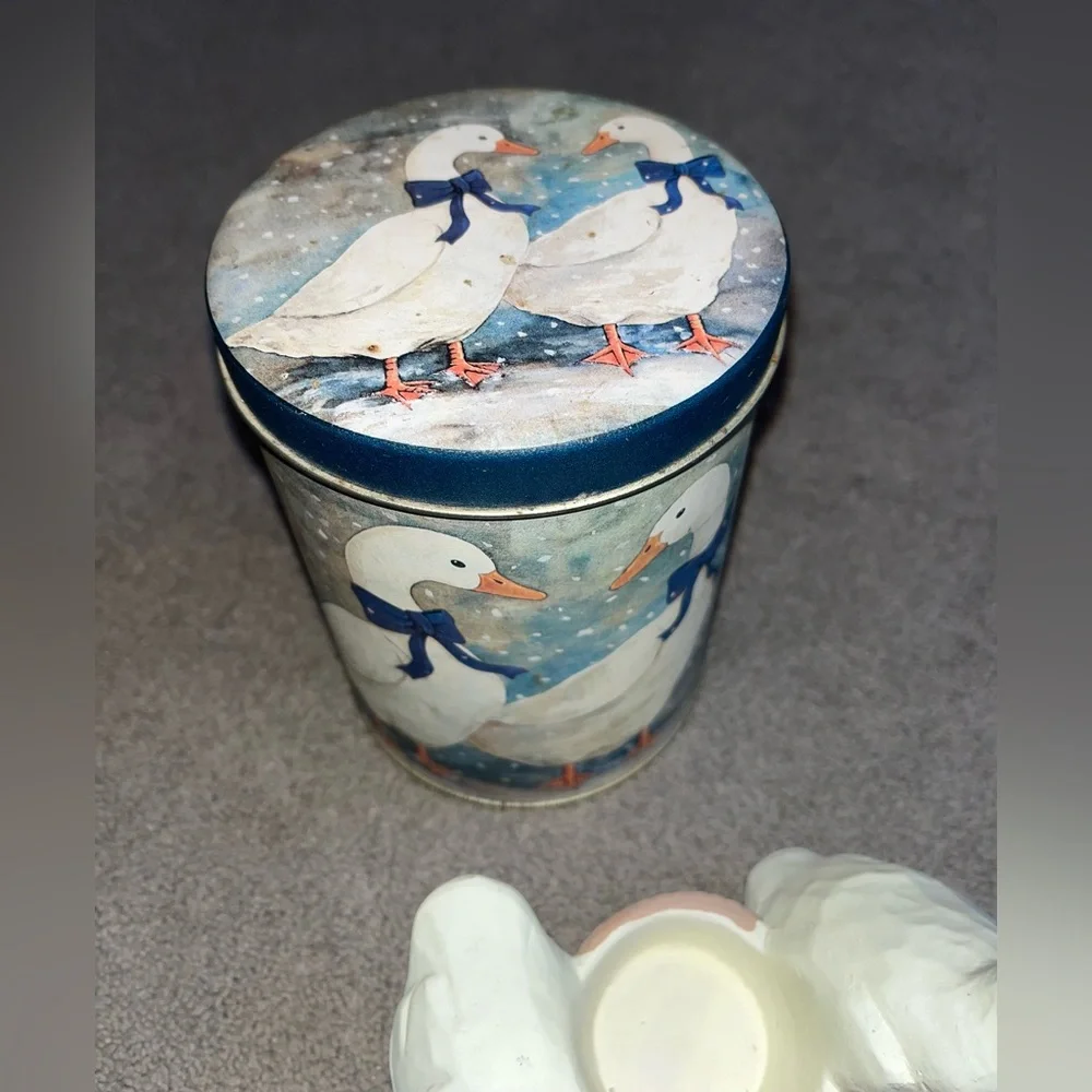 Cottagecore Duck Decor: Tea Light Holder & Metal Tin